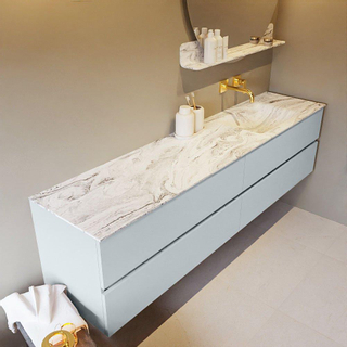 Mondiaz VICA-DLUX ensemble de meuble de salle de bain - 200cm - meuble sous-vasque argile - 4 tiroirs - lavabo encastré nuage droite - sans trous de robinet - version haute de 60cm - glace