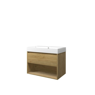Proline loft ensemble de meubles de salle de bains 80x46x62cm meuble avec étagère idéal en chêne avec 1 trou pour robinetterie polystone blanc brillant