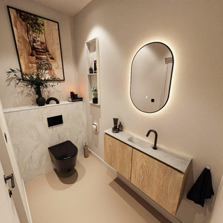 MONDIAZ TURE-DLUX Meuble toilette - 100cm - Washed Oak - EDEN - vasque Ostra - position centrale - 1 trou de robinet