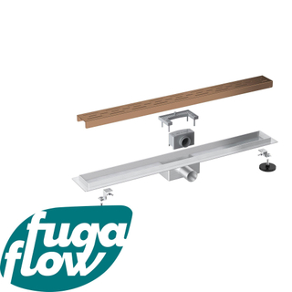 FugaFlow Eccelente Anta douchegoot badkamer - 110cm - met vloerflens - met rooster - geborsteld koper