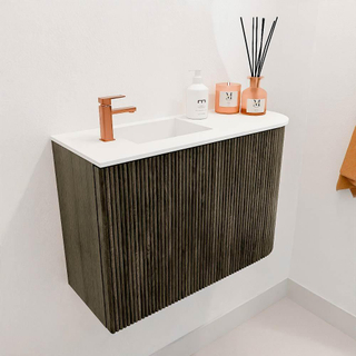 Mondiaz JOYA 61.6cm toiletmeubel - ronding rechts kleur Shadow - Wastafel FAYE positie Links 1 kraangat kleur Talc.