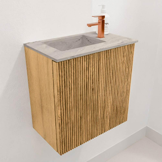 Mondiaz JOYA-DLUX 40cm toiletmeubel - kleur Oak - Wastafel FAYE positie Links 1 kraangat kleur Glace.