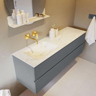 Mondiaz VICA-DLUX ensemble de meuble de salle de bain - 150cm - meuble sous-vasque plata - 2 tiroirs - lavabo encastrée cloud gauche - sans trous de robinet - version haute de 60cm - opalo