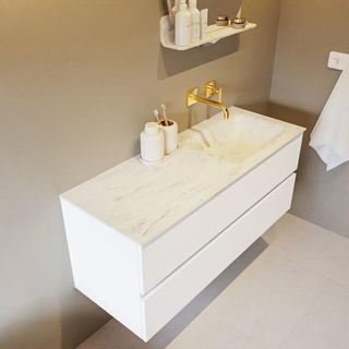 Mondiaz VICA-DLUX ensemble de meuble de salle de bain - 120cm - meuble sous lavabo talc - 2 tiroirs - lavabo encastré cloud droite - sans trous de robinet - version haute de 60cm - opalo