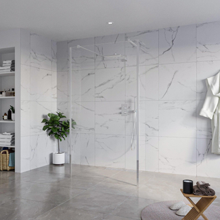 FugaFlow Eccelente Vetro Douche à l'italienne - 110x200cm - verre clair - anticalcaire - verre de sécurité 8mm - 2 parois latérales 30cm - avec bras muraux et profilés d'angle - Chrome