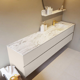 Mondiaz VICA-DLUX ensemble de meuble de salle de bain - 200cm - meuble sous lavabo lin - 4 tiroirs - lavabo encastré nuage droite - 1 trou de robinet - version haute de 60cm - glace