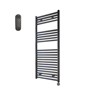 Sanicare HVS Elektrische Radiator - 111.8x45cm - 596W - met afstandsbediening - thermostaat - zwart - rechtsonder - mat zwart