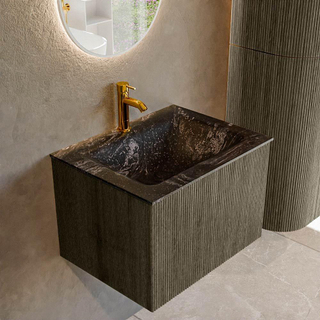 Mondiaz KURVE-DLUX Ensemble de meuble salle de bain - 60x46x40cm - 1 tiroir - lavabo en solid surface - milieu - 1 trou de robinet - Shadow