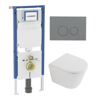 QeramiQ Dely Pack WC - 36,3x51,7cm - à fond creux - sans bride - réservoir encastré Geberit UP720 - abattant WC à fermeture douce - plaque de commande en cuivre - boutons ronds - beige mat