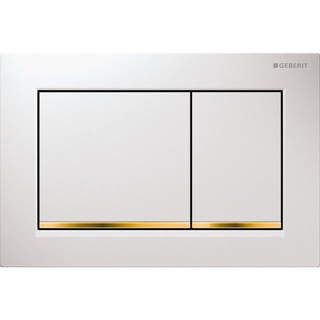 Geberit Omega30 Plaque de commande DF matière synthétique 21.2x14.2cm maniement dessus/en face blanc/or/blanc