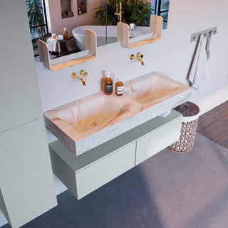 Mondiaz ALAN-DLUX Ensemble de meuble - 120cm - meuble Clay mat - 2 tiroirs - Lavabo Cloud Frappe suspendu - vasque Gauche et droite - 0 trous de robinet