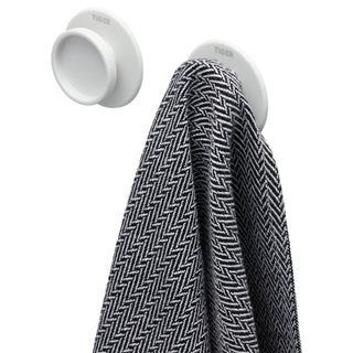 Tiger Tess Handdoekhaak - rond - 2 stuks - zelfklevend/boren - wit