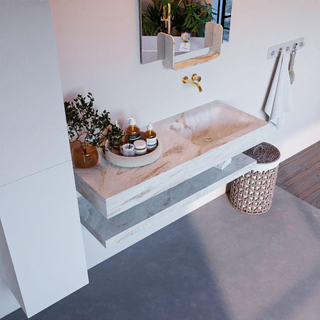 Mondiaz ALAN-DLUX Ensemble de meuble - 120cm - meuble Frappe mat - 0 tiroirs - Lavabo Cloud Frappe suspendu - vasque Droite - 0 trous de robinet