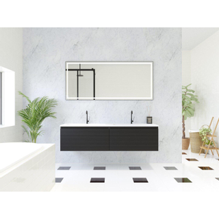 HR Matrix ensemble meuble de salle de bain 3d 160cm 2 tiroirs sans poignée avec bandeau couleur noir mat avec vasque fine 2 trous de robinetterie blanc mat