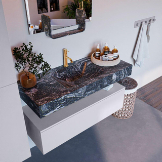 Mondiaz ALAN-DLUX Ensemble de meuble - 110cm - meuble Cale mat - 1 tiroir - Lavabo Cloud Lava suspendu - vasque Centre - 1 trou de robinet