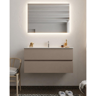 ENSEMBLE DE MEUBLE MONDIAZ VICA - 100cm - 2 tiroirs - lavabo Denia central - 1 trou de robinet - solid surface smoke