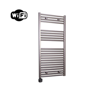 Sanicare HPW Radiateur électrique - 111,8x60cm - 730W - wifi - thermostat - noir - en bas à gauche - aspect inox (argent)