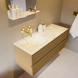 Mondiaz VICA-DLUX ensemble de meuble de salle de bain - 120cm - meuble sous-vasque oro - 2 tiroirs - lavabo encastré cloud gauche - sans trous de robinet - miroir modèle spot - version XL 60cm de haut - ostra