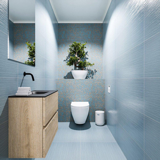 MONDIAZ ADA Toiletmeubel - 60x30x50cm - 0 kraangaten - 2 lades - washed oak mat - wasbak midden - Solid surface - Zwart