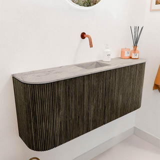 Mondiaz JOYA-DLUX Meuble de salle de bains 103.2cm - arrondis gauche et droite couleur Shadow - Vasque FAYE position Milieu Sans trou de robinet couleur Glace