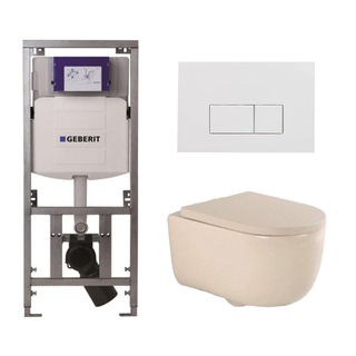 QeramiQ Dely Swirl Toiletset - 36.3x51.7cm - Geberit UP320 Burda inbouwreservoir - 35 mm zitting - glans witte bedieningsplaat - rechthoekige knoppen - beige