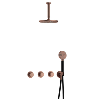 Hotbath Cobber IBS70 Regendoucheset inbouw - 15cm plafondarm - 20cm ronde hoofddouche - ronde handdouche - koper geborsteld PVD