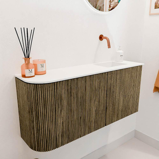 Mondiaz JOYA 91.6cm toiletmeubel - ronding links kleur Dusk - Wastafel FAYE positie Rechts Zonder kraangat kleur Talc.