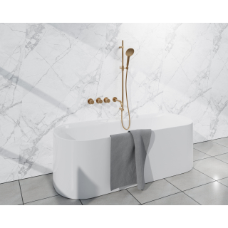 Fortifura Nebbio Ensemble de combinaison de bain - mitigeur thermostatique - barre coulissante avec coude mural intégré - flexible de douche métallique - douchette ronde - bec verseur - laiton brossé