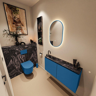 MONDIAZ TURE-DLUX Meuble toilette - 100cm - Jeans - EDEN - vasque Lava - position gauche - 1 trou de robinet
