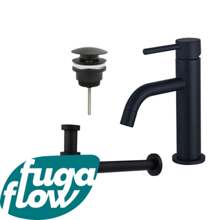 FugaFlow Eccelente Sobrado Badkamer Slim Wastafelkraanset - lage wastafelkraan - klikwaste plug - verlaagde design sifon - Mat zwart