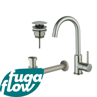 FugaFlow Eccelente Sobrado Badkamer Wastafelkraanset - hoge wastafelkraan - draaibare uitloop - klikwaste plug - verlaagde design sifon - PVD Geborsteld RVS