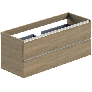 Thebalux onderkast type1 120cm 2x lade greeploos 2x alu greeplijst 1x uitsparing tbv wastafel Quadro Cube en Soft incl witte sifonset