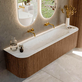 MONDIAZ KURVE-DLUX 170cm Meuble salle de bain avec module 25 G et D - couleur Walnut - 1 tiroir - 2 portes - vasque BIG LARGE centre - sans trou de robinet - couleur Opalo