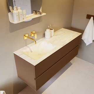 Mondiaz VICA-DLUX Ensemble de meuble de salle de bain - 130cm - meuble sous-vasque reposant - 2 tiroirs - lavabo encastrée cloud gauche - sans trous de robinet - version haute de 60cm - ostra