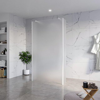 FugaFlow Eccelente Vetro Vrijstaande inloopdouche badkamer - 110x200cm - Glas mat - antikalk - 8mm veiligheidsglas - 2 zijwanden 40cm - met wandarmen en hoekprofielen - Wit mat -