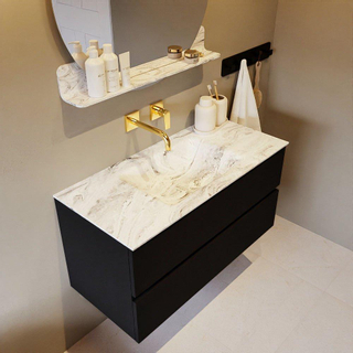 Mondiaz VICA-DLUX ensemble de meuble de salle de bain - 100cm - meuble sous-vasque urban - 2 tiroirs - lavabo encastré cloud milieu - sans trous de robinet - version haute de 60cm - glace