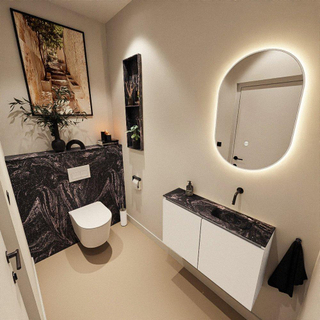 MONDIAZ TURE-DLUX Meuble toilette - 80cm - Talc - EDEN - vasque Lava - position droite - sans trou de robinet