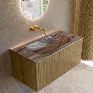 MONDIAZ KURVE-DLUX 90cm badmeubel kleur Dusk met 1 lade en 0 deuren. Wastafel BIG SMALL Midden zonder kraangat Sombra.