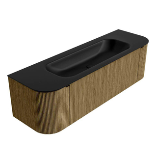 Mondiaz KURVE Badkamermeubelset - 150x46x40cm - 1 lade - 2 deuren - wastafel solid surface - midden - 1 kraangat - Dusk