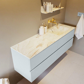 Mondiaz VICA-DLUX ensemble de meuble de salle de bain - 150cm - meuble sous-vasque argile - 4 tiroirs - lavabo encastré nuage droite - sans trous de robinet - version haute de 60cm - frape