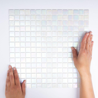 The Mosaic Factory Amsterdam carrelage mosaïque 32.2x32.2cm pour mur et sol intérieur et extérieur carré verre Off white perlé