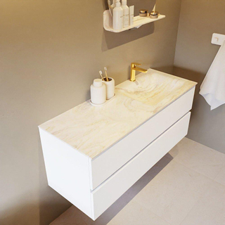 Mondiaz VICA-DLUX Ensemble de meuble de salle de bain - 120cm - meuble sous-vasque talc - 2 tiroirs - lavabo encastré cloud droite - 1 trou de robinet - version haute de 60cm - ostra