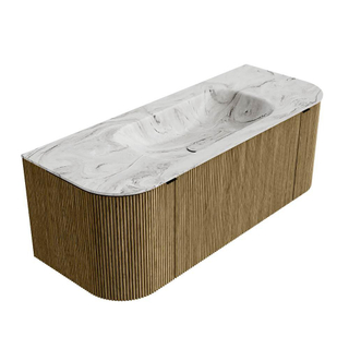 Mondiaz KURVE-DLUX Badkamermeubelset - 120x46x40cm - 1 lade - 2 deuren - wastafel solid surface - midden - 1 kraangat - Dusk