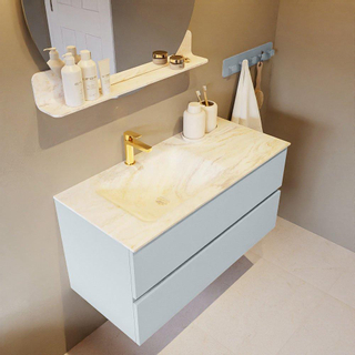 Mondiaz VICA-DLUX Ensemble de meuble de salle de bain - 100cm - meuble sous-vasque argile - 2 tiroirs - lavabo encastré nuage gauche - 1 trou de robinet - version haute 60cm - ostra