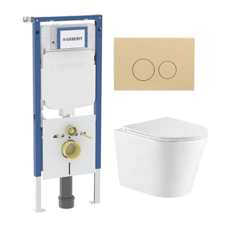 QeramiQ Dely Toiletset - 36.3x51.7cm - diepspoel - rimless - Geberit UP720 inbouwreservoir - softclose toiletzitting - bedieningsplaat beige - ronde knoppen - wit mat
