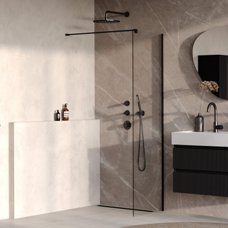 BRAUER Oblivion Douche à l'italienne - 50x200cm - revêtement de verre - verre clair - noir mat