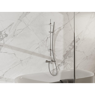 FortiFura Calvi Mitigeur baignoire - avec barre curseur - douchette stick - flexible en métal - Inox brossé PVD