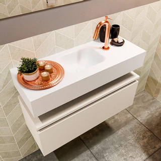 Mondiaz ANDOR Meuble lave-mains 80x30x30cm avec 1 trou de robinet 1 tiroir Linen mat Lavabo Lex Centre Solid Surface Blanc