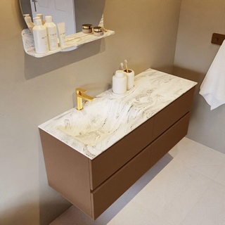 Mondiaz VICA-DLUX ensemble de meuble de salle de bain - 120cm - meuble sous-vasque reposant - 4 tiroirs - lavabo encastré cloud gauche - 1 trou de robinet - version haute de 60cm - glace