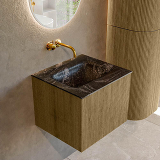 Ensemble de meuble de salle de bain Mondiaz KURVE-DLUX - 50x46x40cm - 1 tiroir - lavabo en solid surface - milieu - sans trou de robinet - Dusk